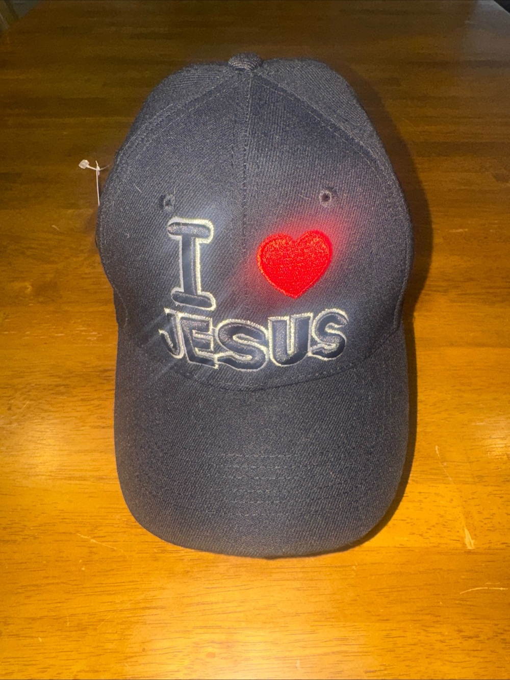 I Love Jesus Adjustable Hat Cap Black Embroidered Wool New With Tags